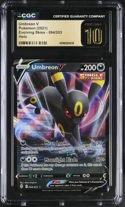 CGC Pristine 10 GEM Mint Umbreon V 94/203 Evolving Skies Holo Ultra Rare Pokemon - Image 1