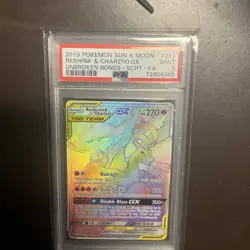 2019 POKEMON SUN & MOON UNBROKEN BONDS FULL ART/RESHIRAM & CHARIZARD GX PSA 9 - Image 1