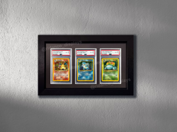 Graded Trading Card Display Case 3 PSA Slabs Sport Pokemon Baseball Wood Frame - Image 1