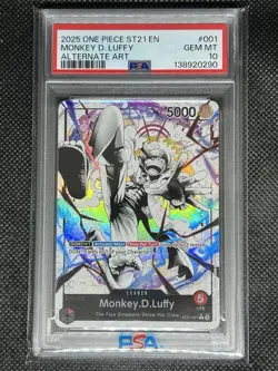 2025 One Piece CCG English ST 21-001 Monkey D Luffy PSA 10 Gem Mt Alternate Art - Image 1