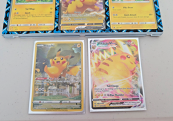 Lot of 7 Pokemon Pikachu Cards w/Display Case - Basic, VMax, V, Pokemon Go - Image 2