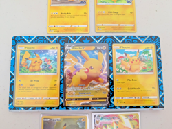Lot of 7 Pokemon Pikachu Cards w/Display Case - Basic, VMax, V, Pokemon Go - Image 3