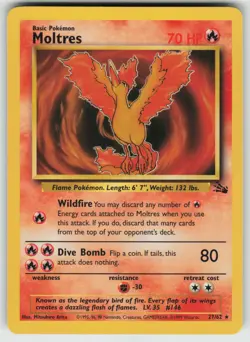 Pokemon Moltres (27) Rare Unlimited Fossil 27/62 NM - Image 1