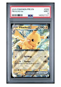 2025 POKEMON PRE EN-PRISMATIC EVOLUTIONS 028 PIKACHU EX PSA 9 - Image 1