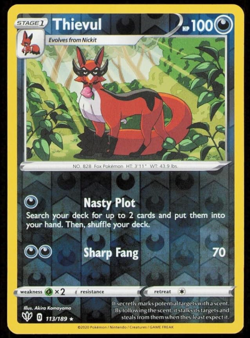 Pokemon - Thievul - 113/189 - Reverse Holo - Darkness Ablaze - NM/M - NEW - Image 1