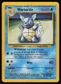Pokemon Wartortle Uncommon Normal Base Set 042/102 NM - Image 1