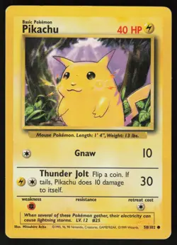 Pokemon Pikachu Common Normal Base Set 058/102 MP - Image 1