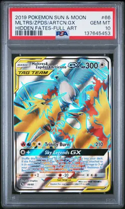 2019 POKEMON SUN & MOON HIDDEN FATES FA/MOLTRES & ZAPDOS & ARTICUNO GX PSA 10 - Image 1