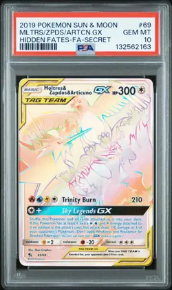 2019 POKEMON SUN & MOON HIDDEN FATES SECRET FA/MOLTRES ZAPDOS ARTICUNO GX PSA 10 - Image 1