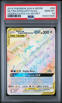 2019 POKEMON SUN & MOON HIDDEN FATES SECRET FA/MOLTRES ZAPDOS ARTICUNO GX PSA 10 - Image 1