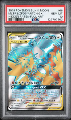 2019 POKEMON SUN & MOON HIDDEN FATES FA/MOLTRES ZAPDOS ARTICUNO GX PSA 10 - Image 1