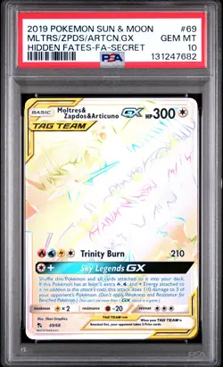 2019 POKEMON SUN & MOON HIDDEN FATES FA/MOLTRES ZAPDOS ARTICUNO GX PSA 10 - Image 1