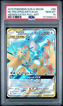 2019 POKEMON SUN & MOON HIDDEN FATES FA/MOLTRES & ZAPDOS & ARTICUNO GX PSA 10 - Image 1