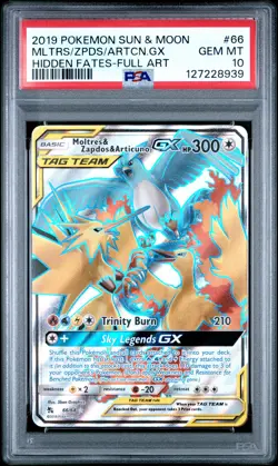 2019 POKEMON SUN & MOON HIDDEN FATES FA/MOLTRES & ZAPDOS & ARTICUNO GX PSA 10 - Image 1