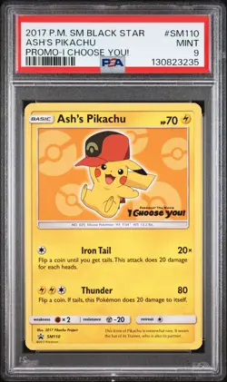 2017 POKEMON SM BLACK STAR PROMO I CHOOSE YOU! #SM110 ASH'S PIKACHU PSA 9 - Image 1