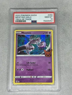 2022 Pokemon Sword & Shield SWSH Mewtwo Holo Trick or Trade #056 PSA 10 Gem Mint - Image 1