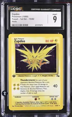Zapdos 15/62 Fossil 1st Edition Holo Rare 1999 CGC 9 MINT - Image 2