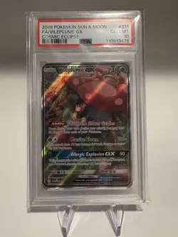 2019 POKEMON SUN & MOON COSMIC ECLIPSE #211 FULL ART/VILEPLUME GX PSA 10 - Image 1