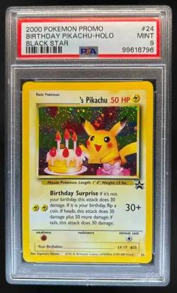 2000 Pokemon Promo Birthday Pikachu Holo Black Star Promo #24 PSA 9 - Image 1