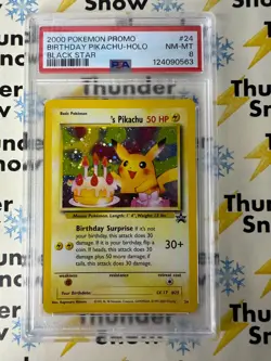 ⚡❄ 2000 Pokemon Black Star #24 Birthday Pikachu Holo PSA 8 - Image 1