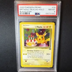 POKEMON PROMO BLACK STAR #24 BIRTHDAY PIKACHU-HOLO 🌀NEW CERT-HUGE SWIRL🌀PSA 8 - Image 1
