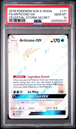 2018 POKEMON SUN & MOON CELESTIAL STORM SECRET #171 FULL ART/ARTICUNO GX PSA 10 - Image 1
