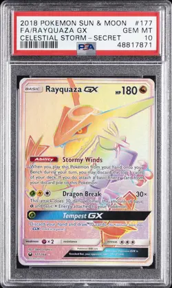 2018 POKEMON SUN & MOON CELESTIAL STORM SECRET #177 FULL ART/RAYQUAZA GX PSA 10 - Image 1