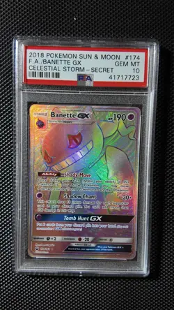 2018 POKEMON SUN & MOON CELESTIAL STORM FA/BANETTE GX#174 SECRET PSA 10 - Image 1