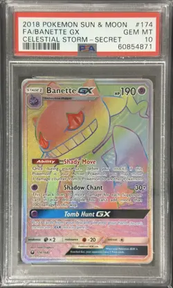 2018 POKEMON SUN & MOON CELESTIAL STORM FA/BANETTE GX#174 SECRET PSA 10 - Image 1
