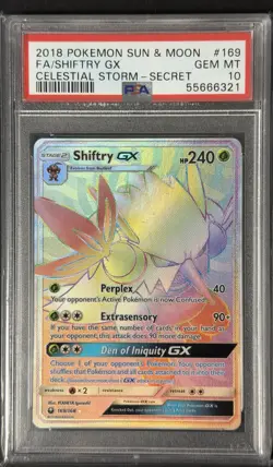 2018 POKEMON SUN & MOON CELESTIAL STORM FA/SHIFTRY GX#169 SECRET PSA 10 - Image 1