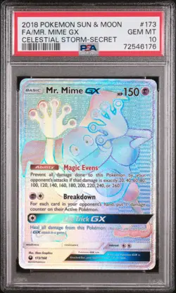 2018 POKEMON SUN & MOON CELESTIAL STORM FA/MR. MIME GX#173SECRET PSA 10 - Image 1