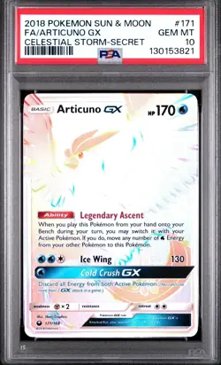 PSA 10 2018 Pokemon Sun & Moon Celestial Storm Articuno GX Secret #171 Full Art - Image 1