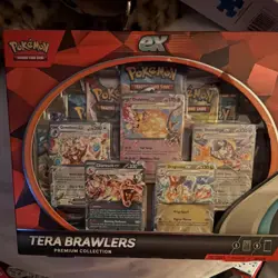 Pokemon TCG Tera Brawlers Premium Collection Box 9 Foil Cards Charizard - Image 1