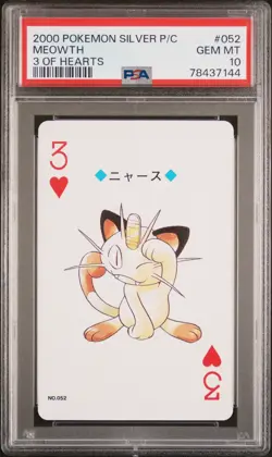 2000 POKEMON SILVER VERSION PLAYING CARDS 3 OF HEARTS #052 MEOWTH PSA 10 - Image 1