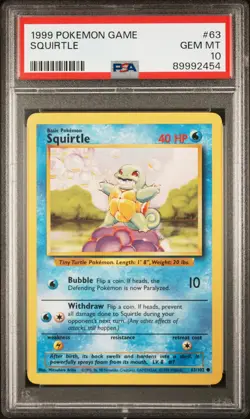 1999 Pokemon Game #63 Squirtle PSA 10 Gem Mint!! - Image 1