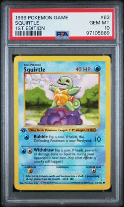1999 POKEMON GAME 1ST ED #63 SQUIRTLE PSA 10 - Image 1