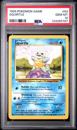 PSA 10 Squirtle #63 1999 Pokemon Game GEM MT - Image 1