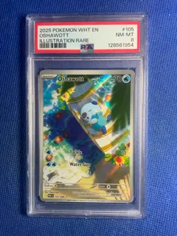 2025 POKEMON WHT EN-WHITE FLARE ILLUSTRATION RARE #105 OSHAWOTT PSA 8 - Image 1