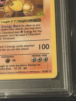 1999 POKEMON BASE SET SHADOWLESS #4 CHARIZARD-HOLO PSA 7 NEW CERT - Image 5