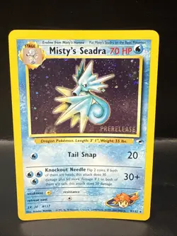 Pokemon TCG Misty's Seadra Holo Rare Gym Heroes Prerelease 9/132 Swirl C - Image 1