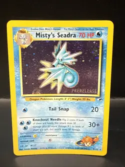 Pokemon TCG Misty's Seadra Holo Rare Gym Heroes Prerelease 9/132 Swirl C - Image 2
