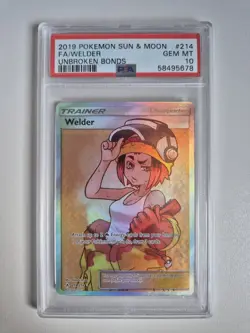 PSA 10 Welder 214/214 Full Art Trainer Pokemon Sun&Moon Unbroken Bonds GEM MINT - Image 1