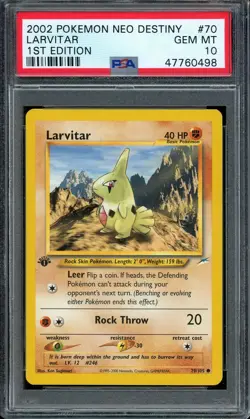 2002 Pokemon Neo Destiny #70 Larvitar 1st Edition PSA 10 - Image 1