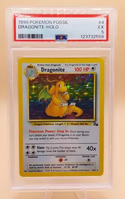 Dragonite Holo Rare Fossil 4/62 Pokemon Card - WOTC 1999 PSA 5 - Image 1