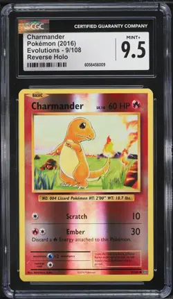 2016 Pokemon XY Evolutions Reverse Holo Charmander #9 CGC 9.5 MINT+ - Image 1