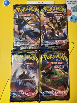 Pokemon TCG Sword & Shield Base Booster Pack Lot - Complete Art Set of 4 - Image 1