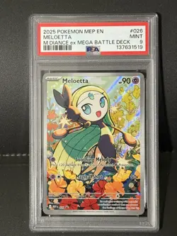 2025 POKEMON MEP EN-ME BLACK STAR PROMO #026 MELOETTA PSA 9 - Image 1