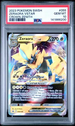 2023 POKEMON SWORD & SHIELD CROWN ZENITH #055 ZERAORA VSTAR PSA 10 - Image 1