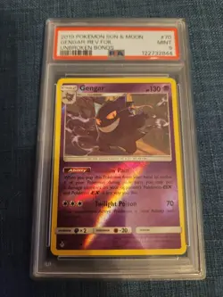 Pokemon TCG PSA 9 2019 Pokemon Unbroken Bonds #70 GENGAR Reverse Foil Rare - Image 1