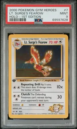 2000 Pokemon Lt. Surge's Fearow 1st Edition Holo Rare Gym Heroes PSA 9 MINT WOTC - Image 1